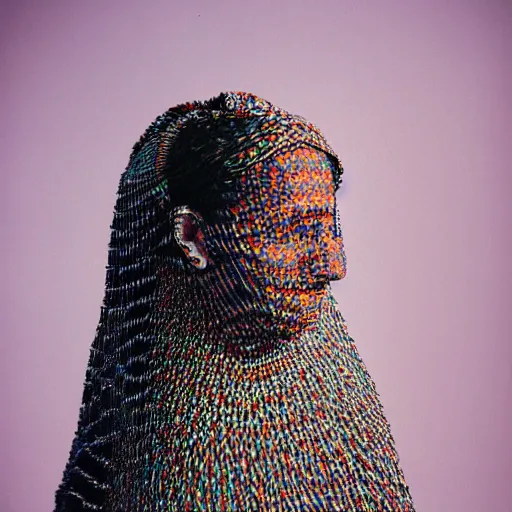 Prompt: A Moroccan woman wearing clothes made of RCA cables, portrait, Taschen, by Hiromix