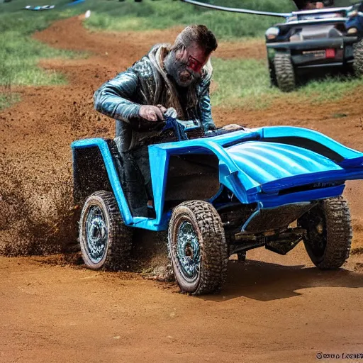 Prompt: all terrain vehicle race, by jerome bosch