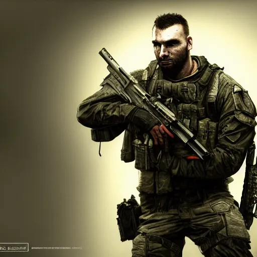 Image similar to a portrait of a John soap mactavish ,call of duty, military , game concept art, illustration, modern warfare, HDR, natural light, shoulder level shot, dynamic pose, award winning photograph, Mucha style, 8k,