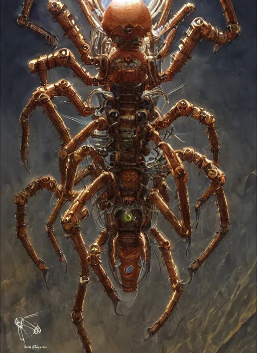 Prompt: a portrait of a mechanical spider - like creature, developed by apature science, style by donato giancola, wayne reynolds, jeff easley dramatic light, high detail, cinematic lighting, artstation, dungeons and dragons