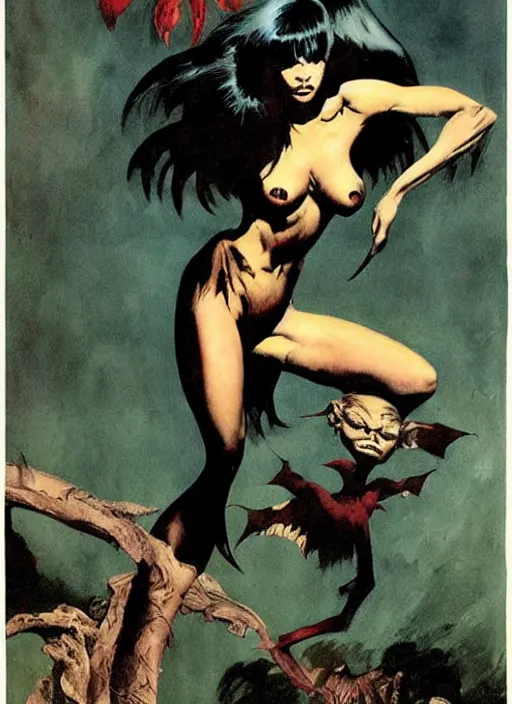 Image similar to manananggal, filipino vampire, strong line, deep color, beautiful! coherent! by frank frazetta, high contrast