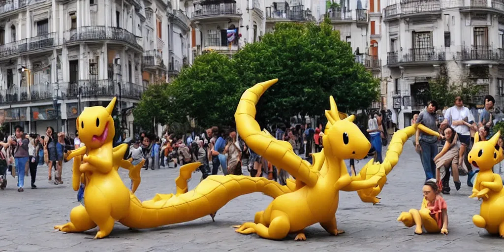 Image similar to Dragonite Pokemon visits Madrid,