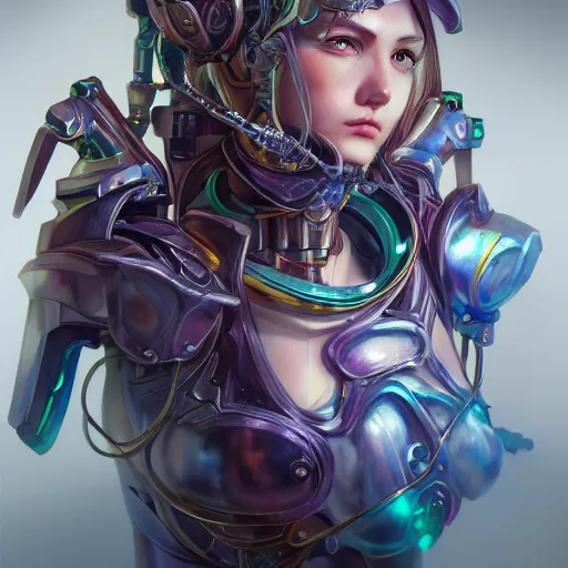 Image similar to studio portrait of lawful good colorful female holy mecha paladin absurdly beautiful, elegant, young sensual graceful woman, ultrafine hyperrealistic detailed face illustration by kim jung gi, irakli nadar, intricate linework, sharp focus, bright colors, matte, octopath traveler, final fantasy, unreal engine highly rendered, global illumination, radiant light, intricate environment