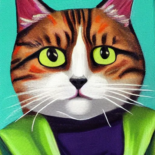 Image similar to cat with a stylish jacket, painting