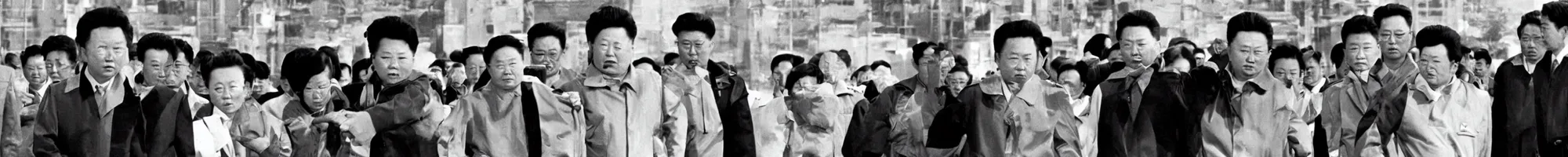 Image similar to kim jong - il walking in 1 9 6 0 s pyongyang, film noir thriller in the style of orson welles and andrei tarkovski