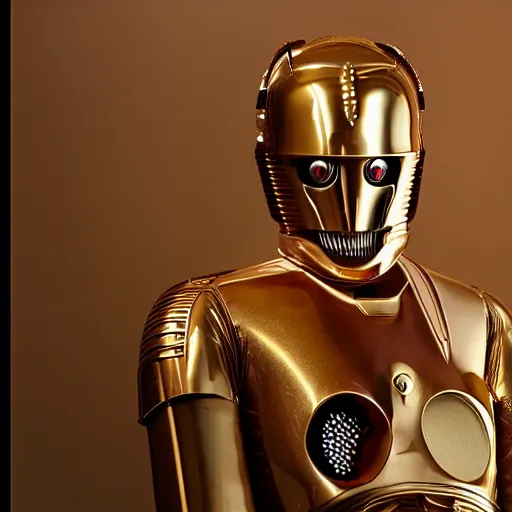 Image similar to Elon Musk as C3PO, highly detailed, high quality, HD, 4k, 8k, Canon 300mm, professional photographer, 40mp, lifelike, top-rated, award winning, realistic, sharp, no blur, edited, corrected, trending