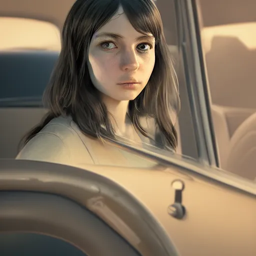 Prompt: portrait of girl in car, 8 k uhd, unreal engine, octane render in the artstyle of finnian macmanus, john park and greg rutkowski