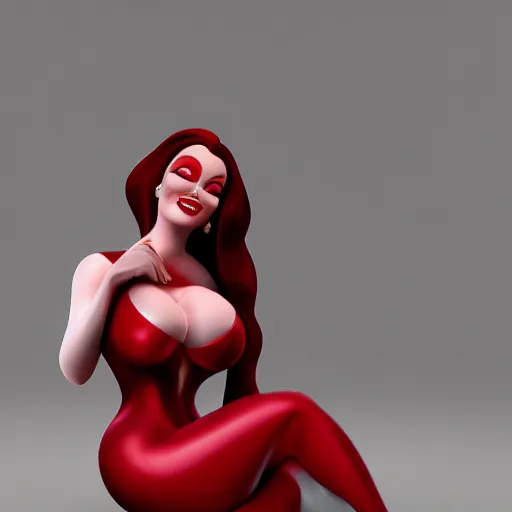 Image similar to photography beautiful flawless jessica rabbit in her red dress, femme fetal, darkroom, dramatic high contrast lighting like sin city, ultra - realistic, intricate detail, 8 k, octane render