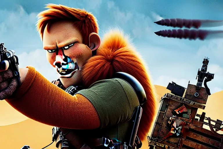 Image similar to nick wilde, heavily armed and armored facing down armageddon in a dark and gritty reboot from the makers of mad max : fury road :