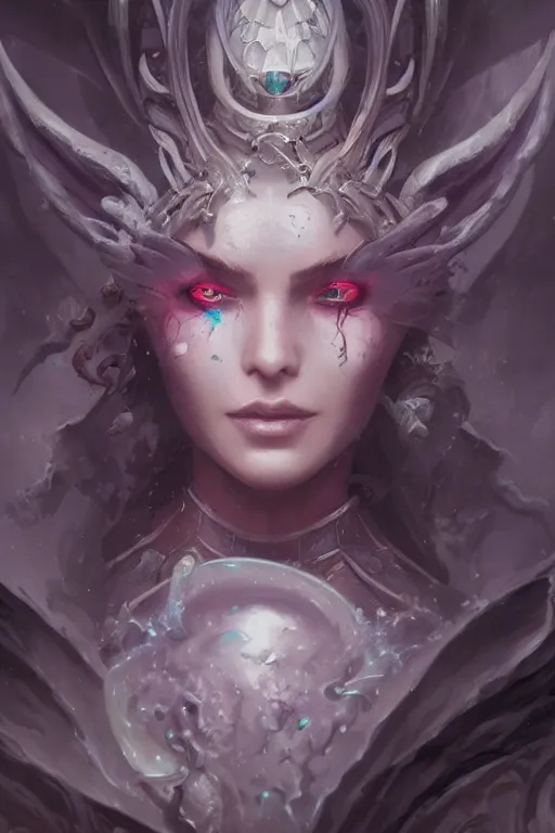 Image similar to face closeup beautiful girl necromancer covered with sculls, wizard of the coast casting magic spell, angel, magic storm and thunder clouds, fantasy, magic the gathering, hyper detailed, 3 d render, hyper realistic detailed portrait, peter mohrbacher