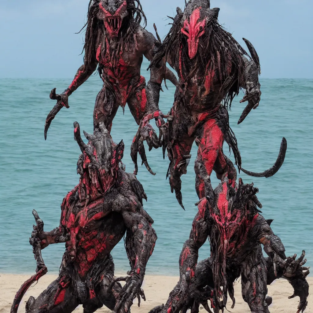 Image similar to predator yautja at the beach for holiday