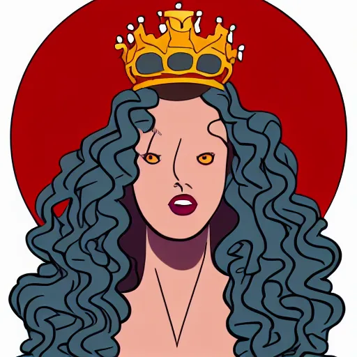 Image similar to queen medusa, pixar style, flat colors