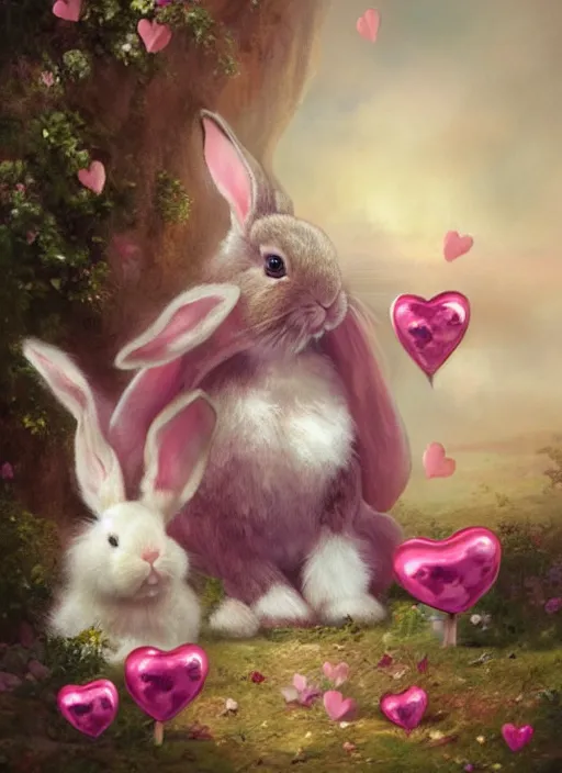 Image similar to portrait of a a bunny rabbit surrounded by pink hearts and love, matte painting, fantasy art