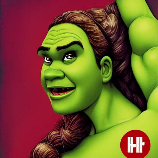 Image similar to lofi portrait of shrek as shehulk, pixar style, by tristan eaton stanley artgerm and tom bagshaw.