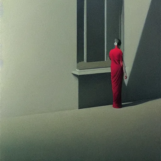 Image similar to artwork by Edward Hopper and James Gilleard, Zdzislaw Beksinski