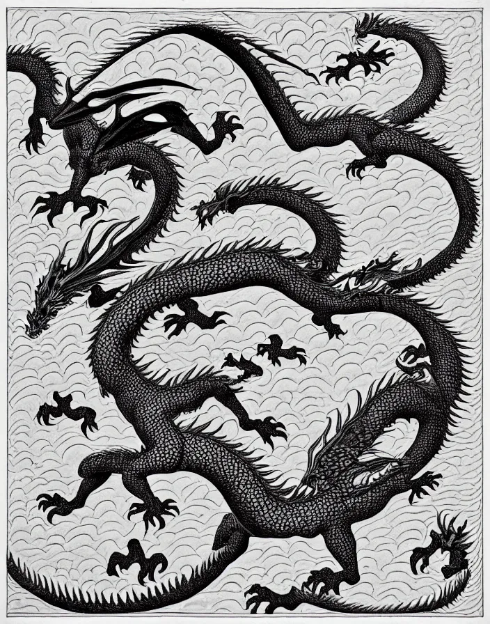 Prompt: dragon by m. c. escher