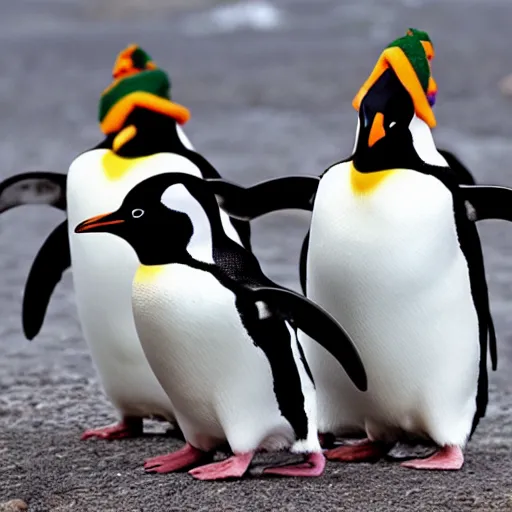 Image similar to penguins wearing hats