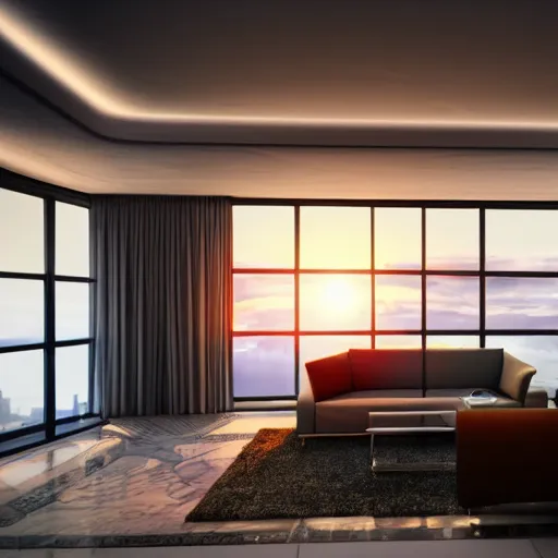 Image similar to futuristic interior design, living room in a spaceship with a window facing earth and the sun, photorealistic, ultra-detailed, 4k high resolution, HDR shot, cinematic lighting