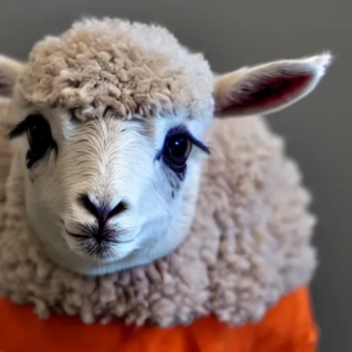 Image similar to cute lamb wearing orange inmate clothes