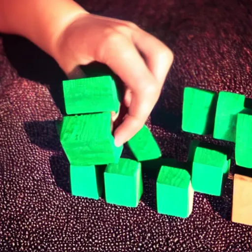 Image similar to photo of a girl's hand with beautiful fingernails made out of jenga blocks