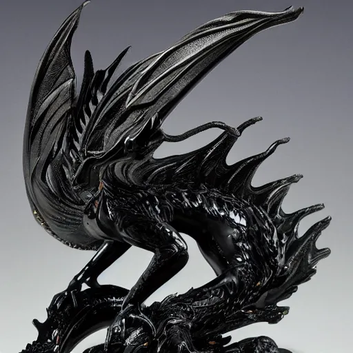 Image similar to statue of a black dragon, inexplicable cinematic, 8 k resolution, and behavior, and paint oil paint metal liquid metal sculpture