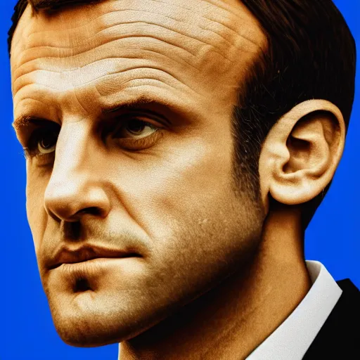 Image similar to mosaic portrait of Emmanuel macron with robot ears, 4k, intricate details, digital, moon in the background