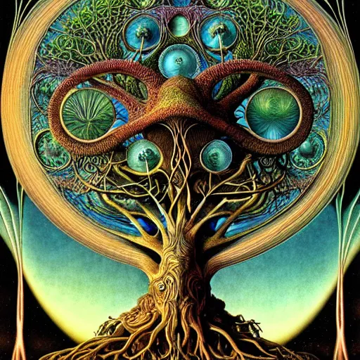 Image similar to tree of life by roger dean and andrew ferez, art forms of nature by ernst haeckel, divine chaos engine, symbolist, visionary, art nouveau, botanical fractal structures, organic, detailed, realistic, surreality