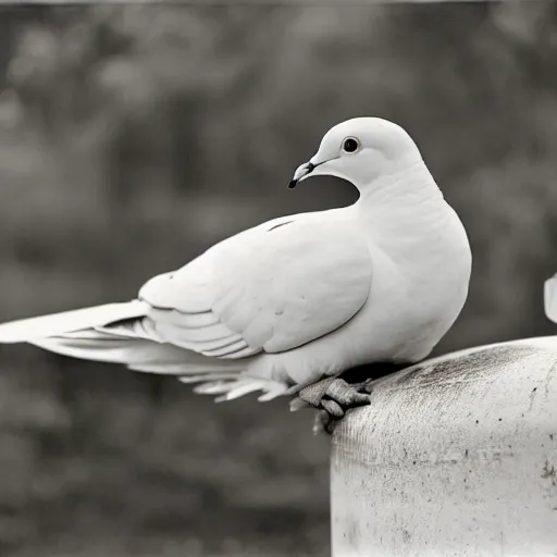 Prompt: high quality large format photograph of a white dove sitting on a tank during war