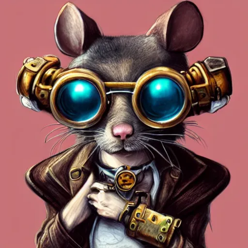 Image similar to a rat with steampunk googles, by ROSS tran