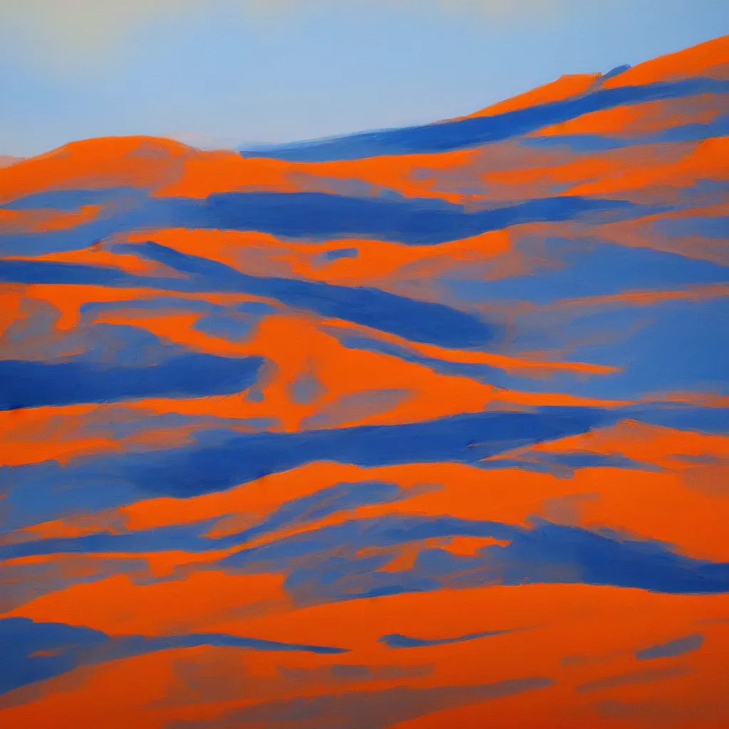 Prompt: a beautiful landscape painting depicting crescent dunes, trending on artstation. the color scheme is blue and orange. digital art.