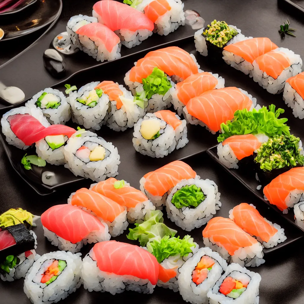 Image similar to sushi, award winning food photography, 2 0 0 mm carl zeiss lens, bokeh
