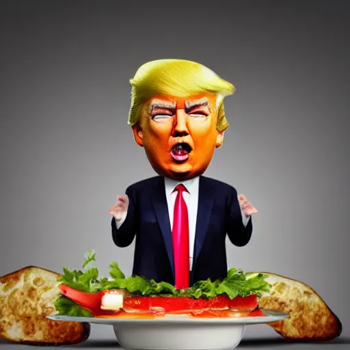 Image similar to Donald Trump anthropomorphic omelette, food photography