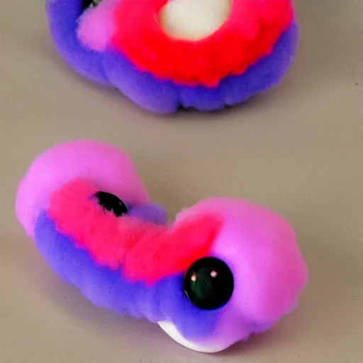 Image similar to photo of cotton candy that looks like a cute clown caterpillar