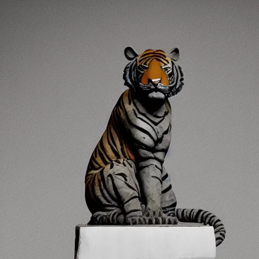 Image similar to a statue of a tiger [ made of [ clay ]!! ], [ 4 k photorealism ]!!, trending on unsplash, shot by jimmy nelson, irving penn, peter kemp, hans bellmer, and slim aarons