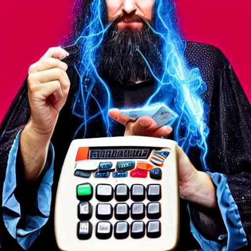 Image similar to wizard holding a calculator