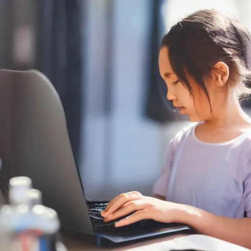 Prompt: a girl playing on a computer