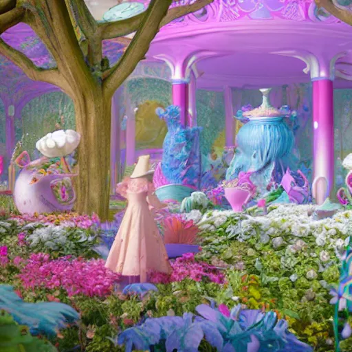 Image similar to alice in wonderland, without people, art nouveau, by rachel ruysch and lisa frank, 8 k, sharp focus, octane render