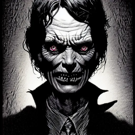 Image similar to medium portrait dark light, by bernie wrightson and killian eng and joe fenton, inspired by stephen king fiction, etching, fine, sharp high detail,