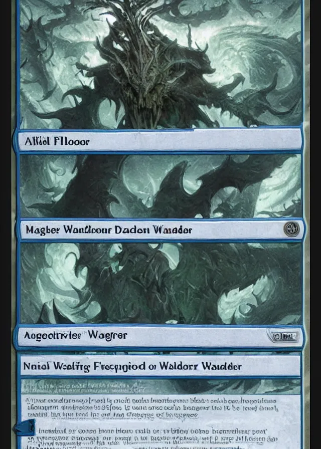 Image similar to flood warden. magic the gathering card. full mtg card