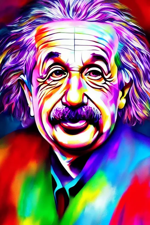Prompt: colorful portrait of albert einstein in the style of artgerm