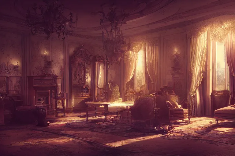 Prompt: a storybook illustration of inside a mansion rooms, hyper realistic, ambient lighting, concept art, intricate, hyper detailed, smooth, dynamic volumetric lighting, octane, raytrace, cinematic, high quality, high resolution, 4 k