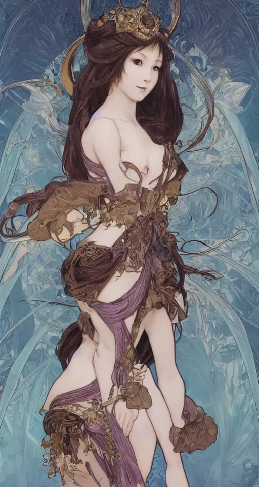 Image similar to 3/4 body portrait of the neko princess by artgerm and H R Giger and alphonse mucha, HD, full body cat concept, soft cat, Human body with cat features, beautiful princess, perfect face, perfect body, 10/10 would dream again, fantasy, intricate, elegant, highly detailed, digital painting, artstation, concept art, smooth, sharp focus, illustration, ray tracing, 4k realistic 3d rendered portrait, soft shading, soft colors, relaxed colors, hyperdetailed, wide angle lens, fantasy