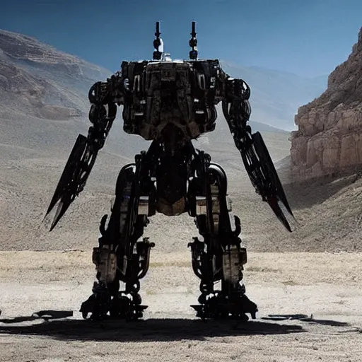 Image similar to cinematic still in westworld, full body mega mech by mamoru nagano