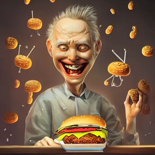 Prompt: !dream a mad scientist in his back yard laughing happily at the hamburgers which are falling from the sky , made by Stanley Artgerm Lau, WLOP, Rossdraws, ArtStation, CGSociety, concept art, cgsociety, octane render, trending on artstation, artstationHD, artstationHQ, unreal engine, 4k, 8k,