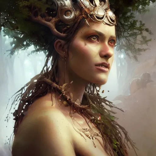 Image similar to a beautiful portrait of a tree goddess by Greg Rutkowski and Raymond Swanland, Trending on Artstation, ultra realistic digital art