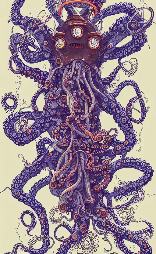 Image similar to robotic octopus by miyazaki, illustration, kenneth blom, mental alchemy, james jean, pablo amaringo, naudline pierre, contemporary art, hyper detailed