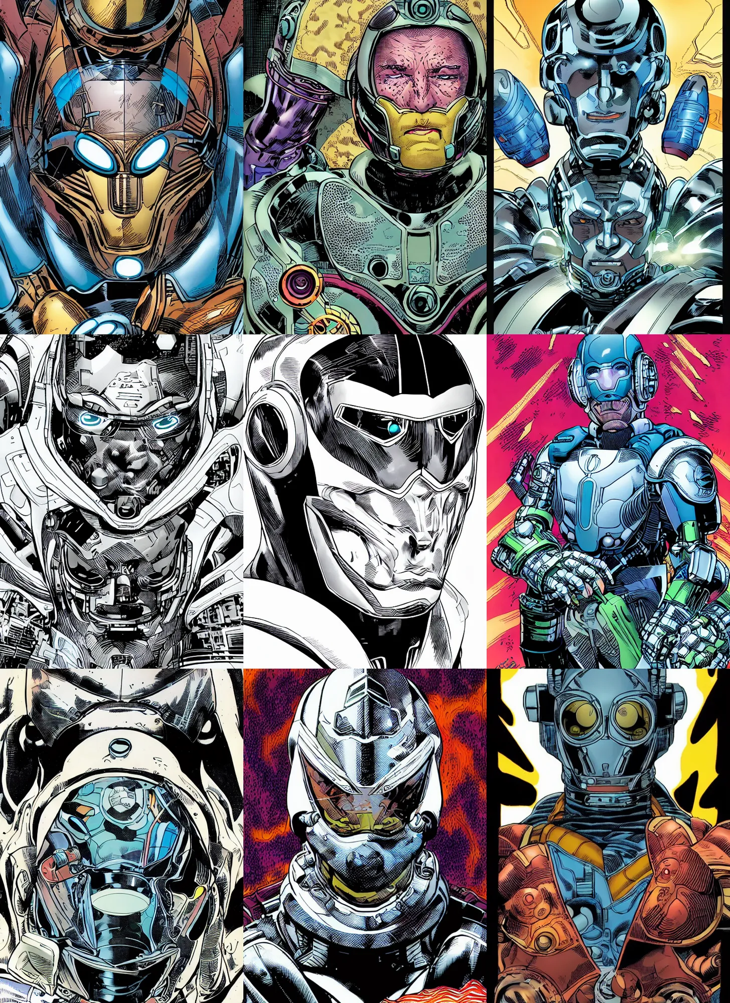 Prompt: dynamic macro head portrait of dangerous christopher reevee half cyborg sci - fi armor by cory walker and ryan ottley and jack kirby and barry windsor - smith, comic, illustration, photo real