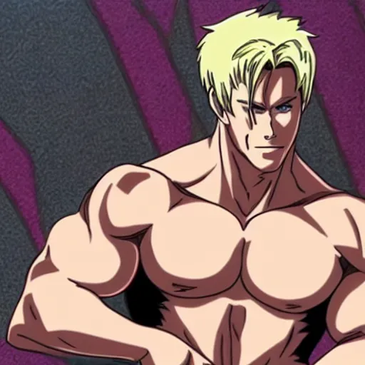 Image similar to still of chris hemsworth with a very muscular body type, anime art, anime style