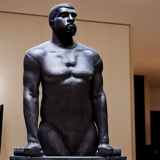 Prompt: a granite statue of kanye west, photograph