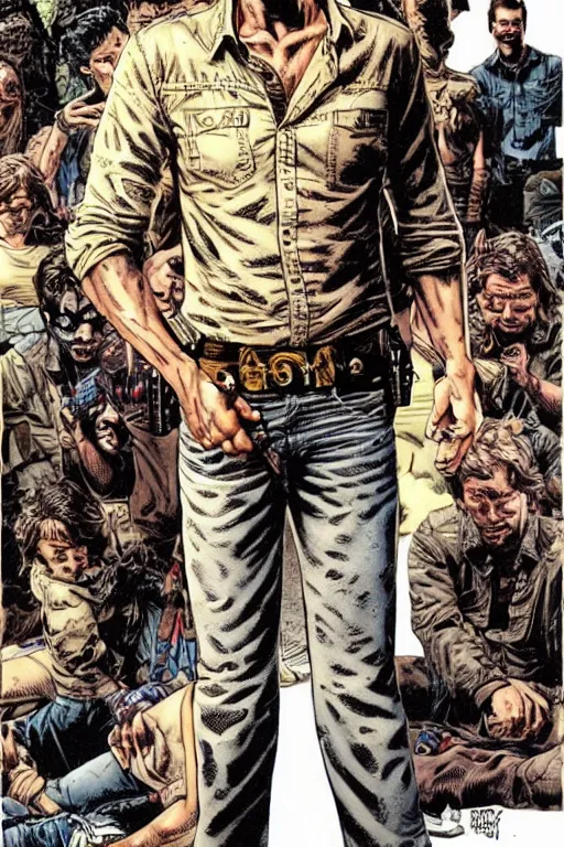 Image similar to portrait of rick grimes missing his right hand. comic accurate. art by glenn fabry.